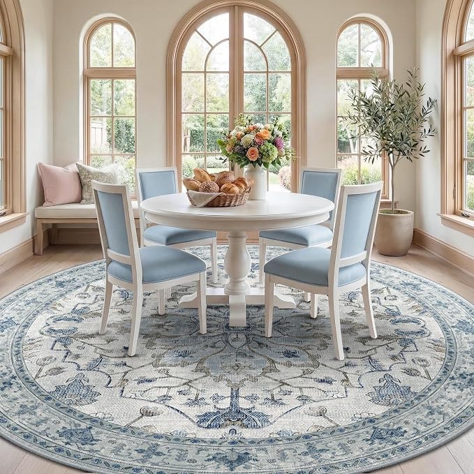 Area Rugs 8ft Washable Non-Slip, Floral Vintage Distress Print Pattern - Image 2