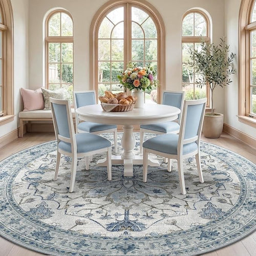 Area Rugs 8ft Washable Non-Slip, Floral Vintage Distress Print Pattern - Image 2