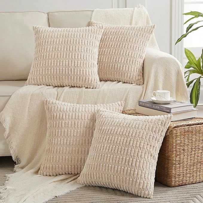 Fancy Homi 4 Packs Tan Decorative Throw Pillow Covers 18x18 Inch by Fancy+Homi