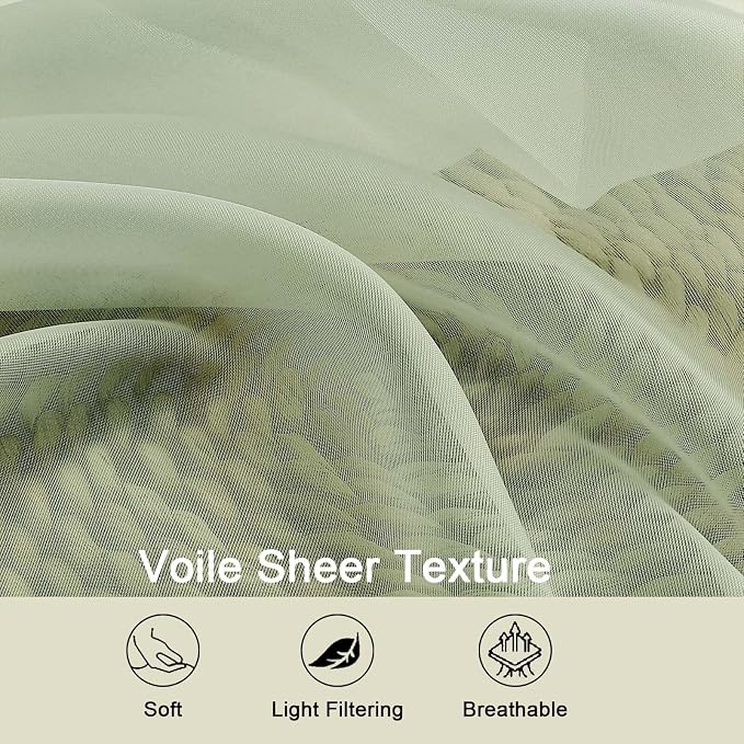 Kitchen Curtains 24 Inch Length Tier 2 Pieces, Light Green Sheer Curtain Solid - Image 3
