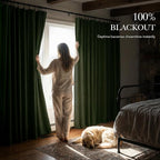 RYB HOME Olive Green 100% Blackout Linen Curtains 96 inches Long, Luxury - Image 3