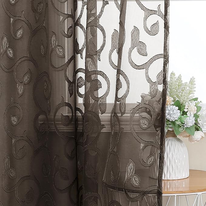 OWENIE Furman Chocolate Sheer Curtains 96 inches Long - Image 7