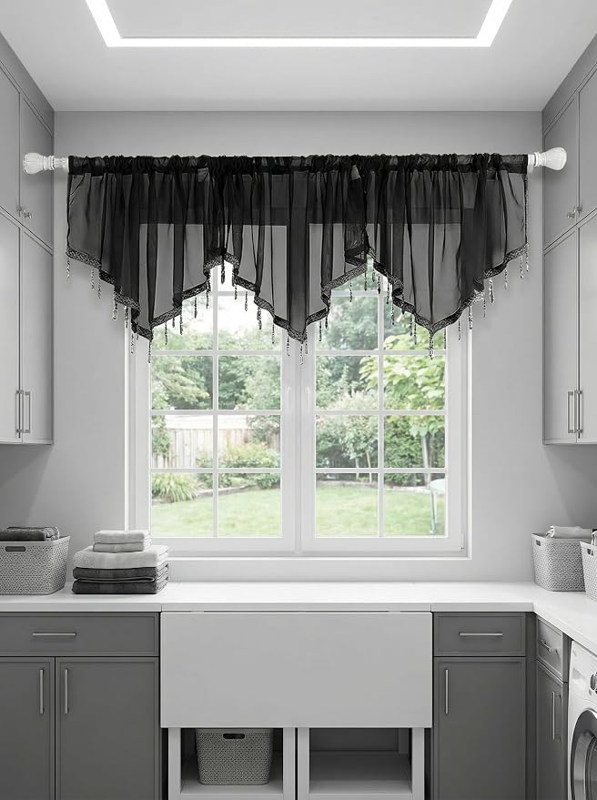 Molaxhome Swag Curtain 51 inch Length Rod Pocket Scalloped Curtain Valance - Image 3