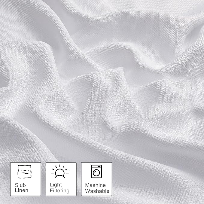 OWENIE Bob Valance Curtains 18 Inch Length 1 Piece, Faux Linen Slub Solid White - Image 3