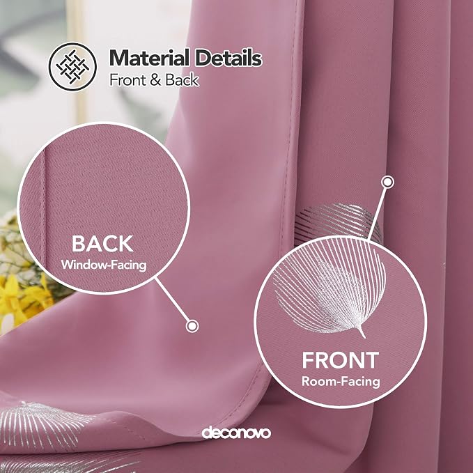 Deconovo Blackout Curtains Thermal Insulated Palm Fan Foil Print Grommet Room - Image 5