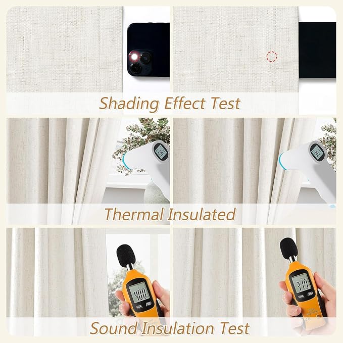 Guken 100% Blackout Cream Linen Curtains 40 Inch Wide by 90 Inch 2 Panels Set - Image 5