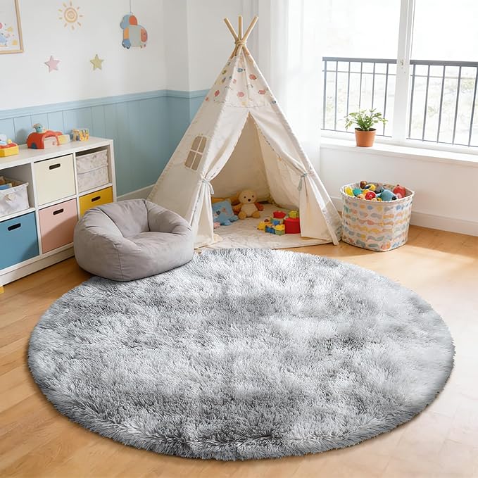 Tie-Dyed Fluffy Round Rug, Soft Area Rugs - Image 6