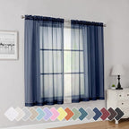 Simplebrand Navy Short Sheer Curtains 45 Inch Length by Simplebrand