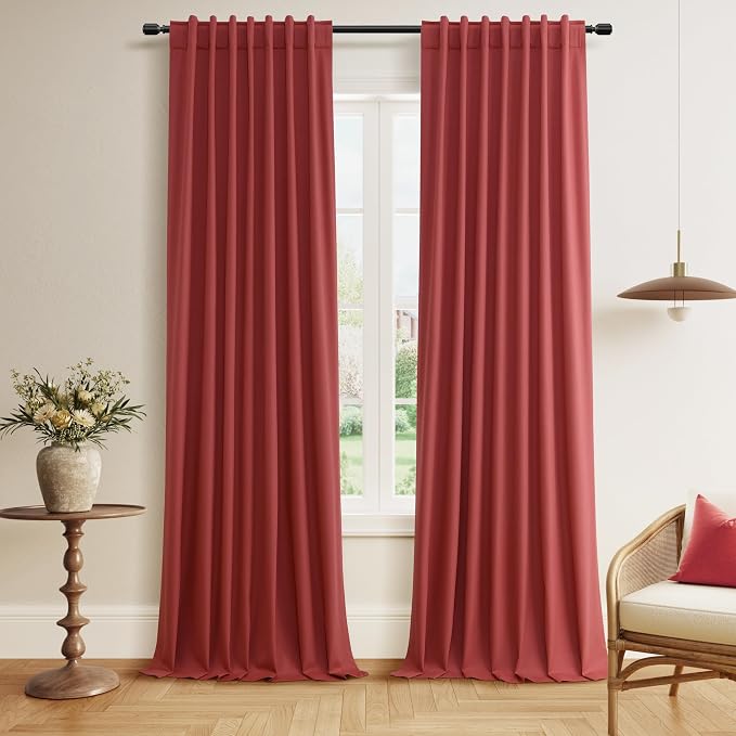 Guken Red 100% Blackout Linen Curtains 90 Inch Length 2 Panels Set by Guken