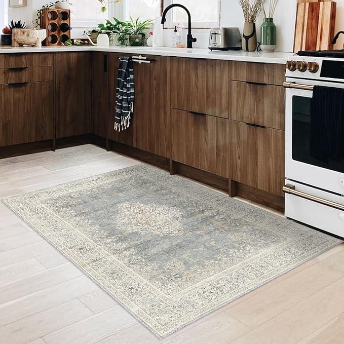2x3 Entryway Rug Non-Slip Washable Thin Indoor Vintage Rug Low-Pile Floor Carpet - Image 4