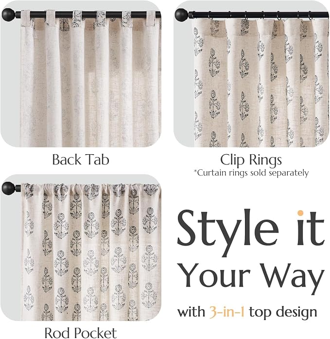 jinchan Linen Floral Curtains for Living Room 84 Inch Length Black Flower - Image 6