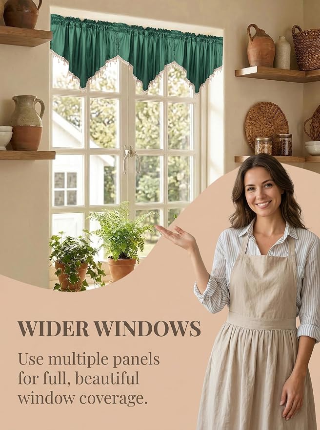 Molaxhome Swag Curtain 51 inch Length Rod Pocket Scalloped Curtain Valance - Image 3