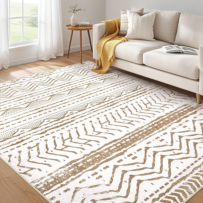 Nakagishi 6x9 Area Rugs Living Room: Washable Boho Large Neutral Soft Farmhouse by NakagishiAreaRug
