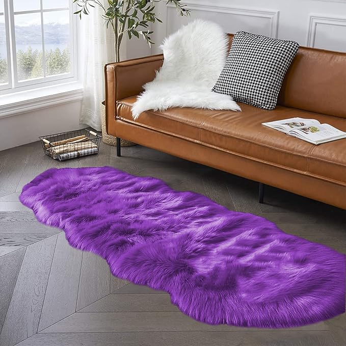 Latepis Runner 2x6 Purple Sheepskin Throw Rugs Washable Faux Fur Rug Shag - Image 2