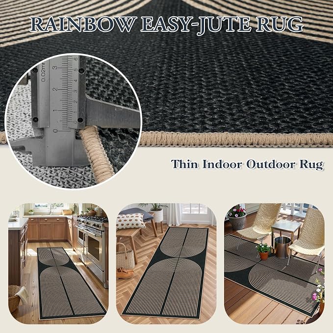 Lahome Enfys Modern Rainbow Hallway Runner Rug, 2x6 Washable Easy Jute Rugs - Image 3