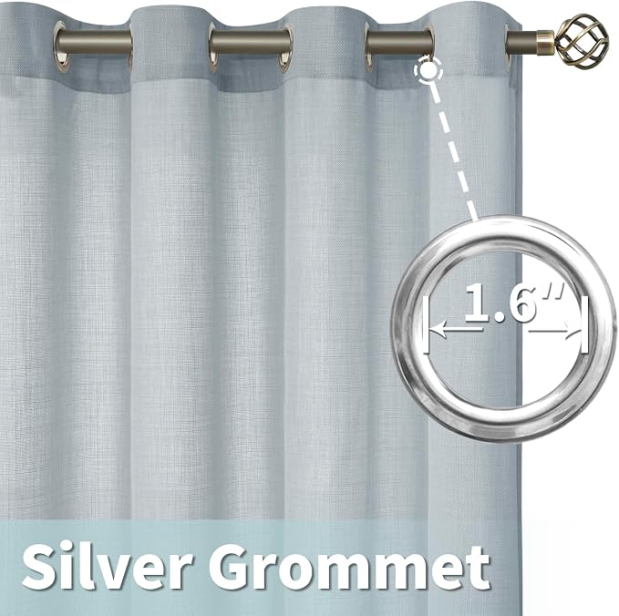 LAMIT Haze Blue Linen Curtains for Bedroom, 84 Inch Faux Linen Textured Light - Image 4