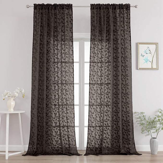 Chyhomenyc Extra Long Chocolate Sheer Curtains 120 Inch Length 2 Panels Set by Chyhomenyc