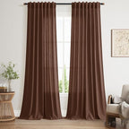 Mocha Brown Linen Curtains 90 Inch Length 2 Panels by Nanspring