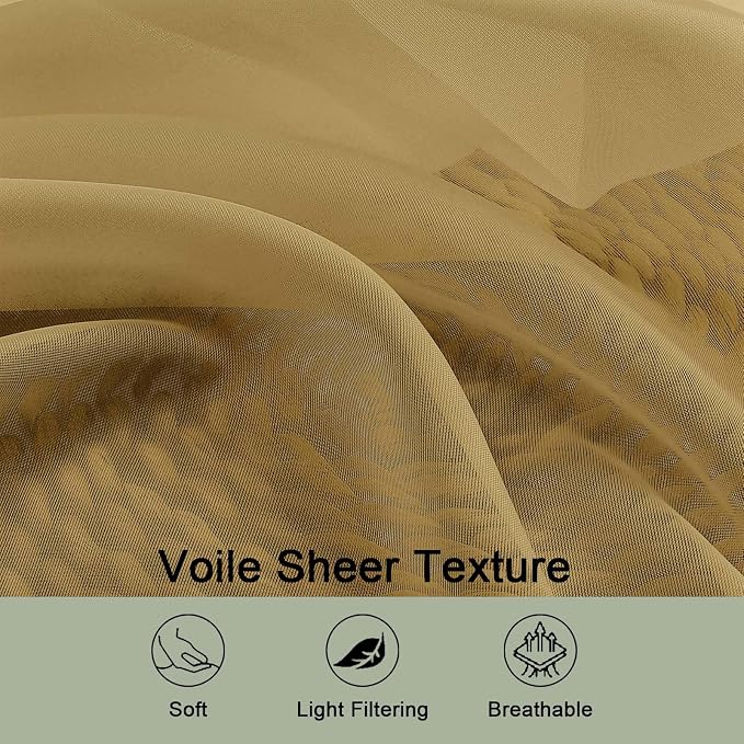 OWENIE Gold Sheer Curtains 72 Inches Long 2 Panels Set, Transparent Voile Sheer - Image 6