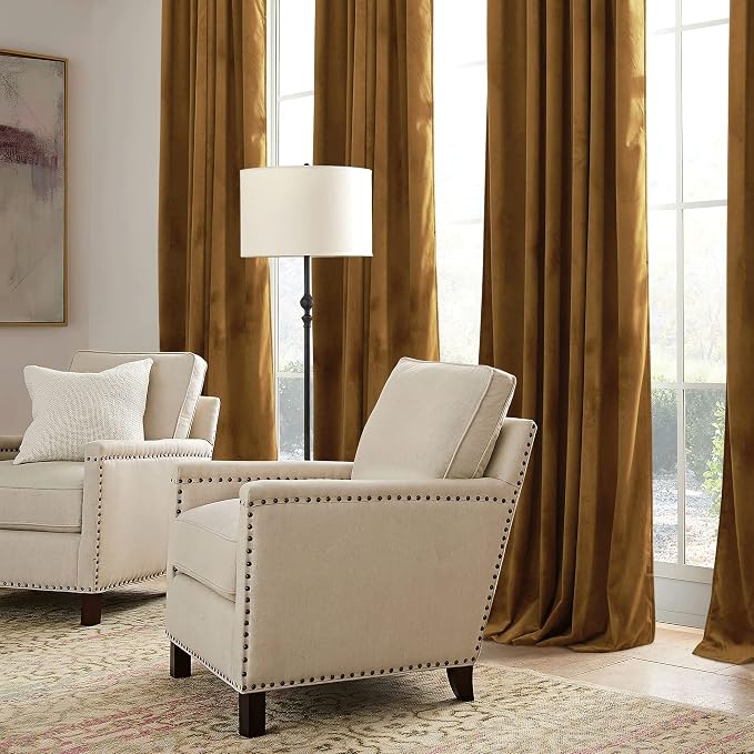 RYB HOME Brownish Gold Velvet Curtains 108 inch, Retro Vintage Room Darkening - Image 5