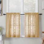 Simplebrand Semi Sheer Gold Curtains 30 Inch Length 2 Panels, Geometric by Simplebrand