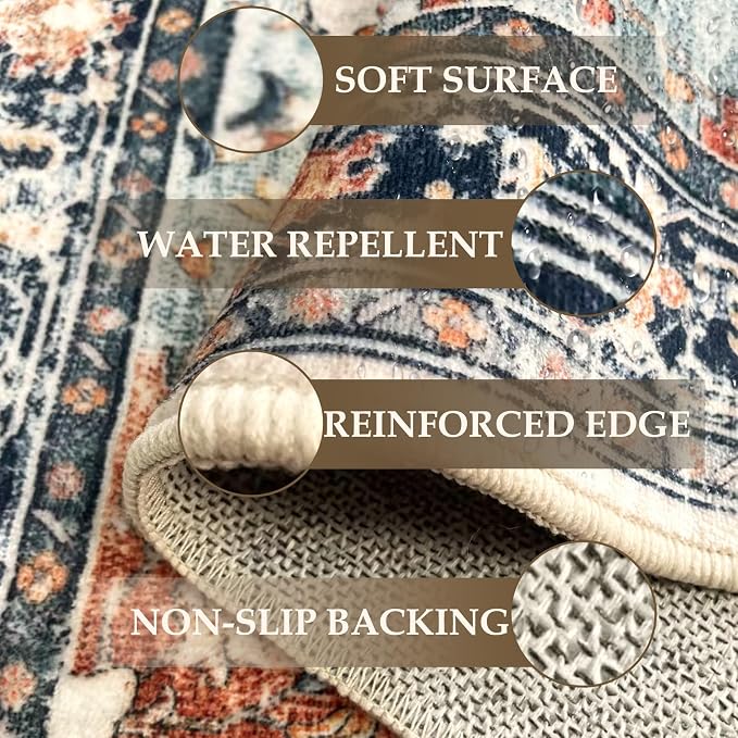 RELEANY Area Rugs 2'x3' Washable Non-Slip, Floral Vintage Distress Print - Image 2