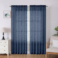 Lecloud Leia Navy Blue Sheer Curtains 84 Inches Long 2 Panels, Airy Leaf by Lecloud