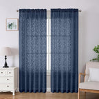 Lecloud Leia Navy Blue Sheer Curtains 84 Inches Long 2 Panels, Airy Leaf by Lecloud