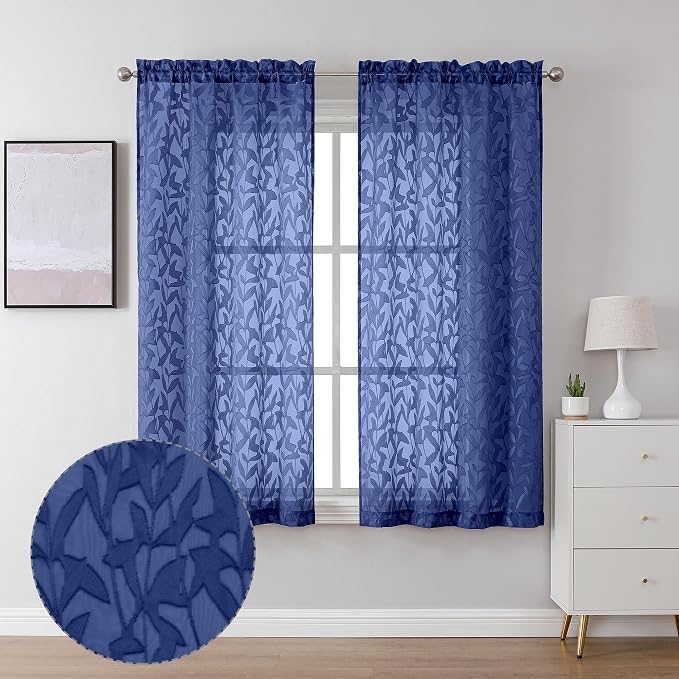 Lecloud Leia Dusty Blue Sheer Curtains 63 Inch Length 2 Panels, Light Filtering by Lecloud