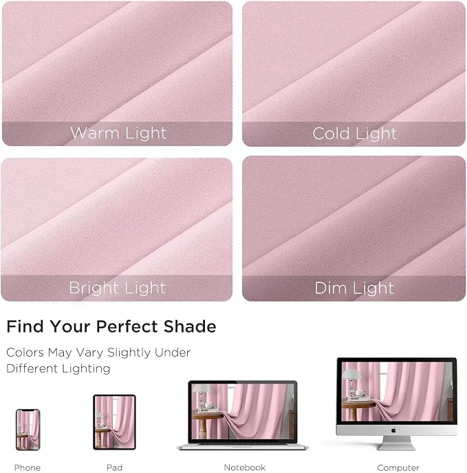 CUCRAF Light Pink Blackout Curtains 45 inch Length 2 Panels Set, Rod Pocket - Image 4