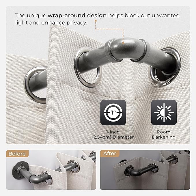 Zeerobee Curtain Rods for Windows 32 to 72, 1 Inch Industrial Wrap Around Grey - Image 3