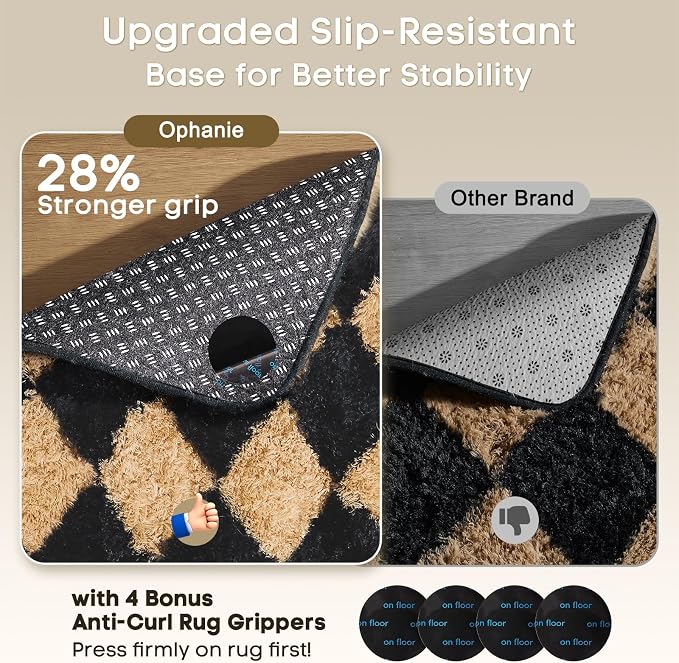 Ophanie Checkered Black & Beige Rhombus Rugs - Image 4