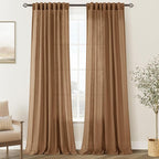 Brown Curtains for Living Room Back Tab Modern Farmhouse Semi Sheer Curtains 90 by Jolilight