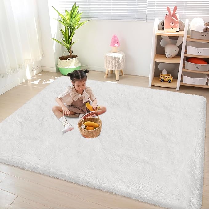 White Rug for Bedroom 4x6ft Fluffy Area Rug Mat Bedside Throw Rug for Living - Image 2