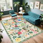 Area Rug Living Room Rugs: Floral 4x6 Washable Rug Vintage Soft Boho Non-Slip by PLHXFRSoftAreaRugs