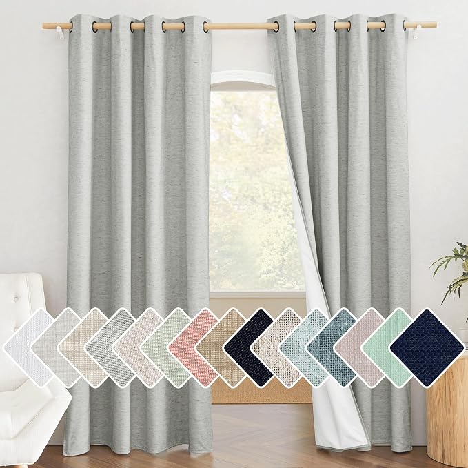 NICETOWN Grey Full Shade Room Warming Linen Curtain Panels 84 inches Long by NICETOWN