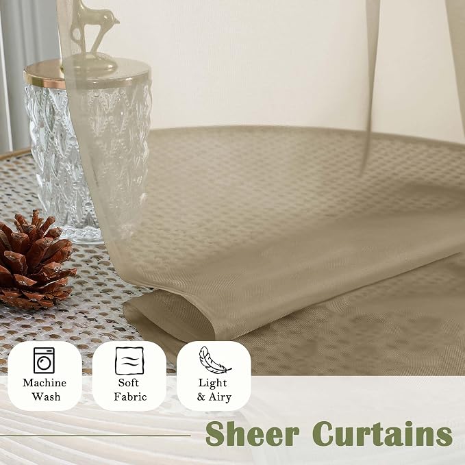 Lecloud Taupe Sheer Curtains 90 Inches Long 2 Panels Set, Living Room Curtains - Image 8
