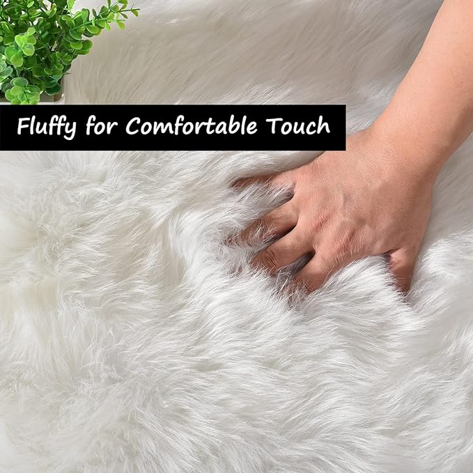 Goolela White Faux Fur Runner Rug 2x6 Faux Sheepskin Rug - Image 5
