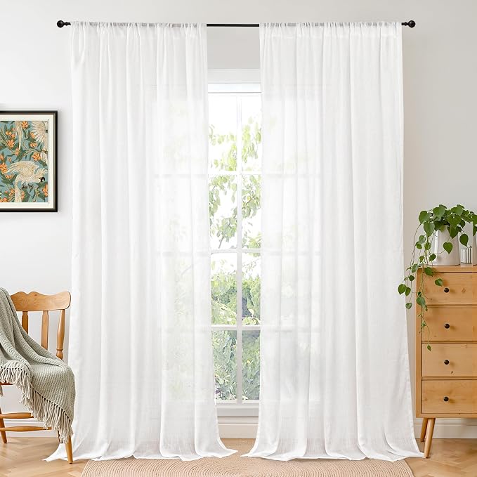 BGment White Linen Semi Sheer Curtains by BGment