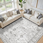 Grey White Area Rugs 10x14 Living Room, Non Slip Machine Washable Floral Rugs - Image 7