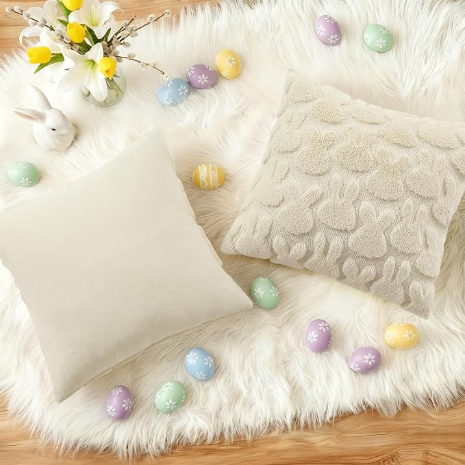 decorUhome Easter Bunny Pillow Covers 18x18 Inch Set of 2, Soft Plush Faux Wool - Image 5