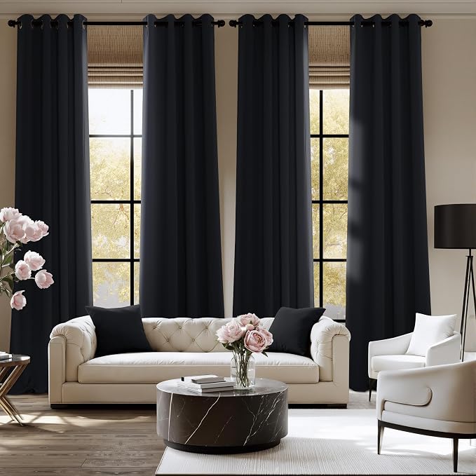 NICETOWN Room Darkening Draperies Curtains Panels, 2 Panels Black W52 x L96 - Image 2