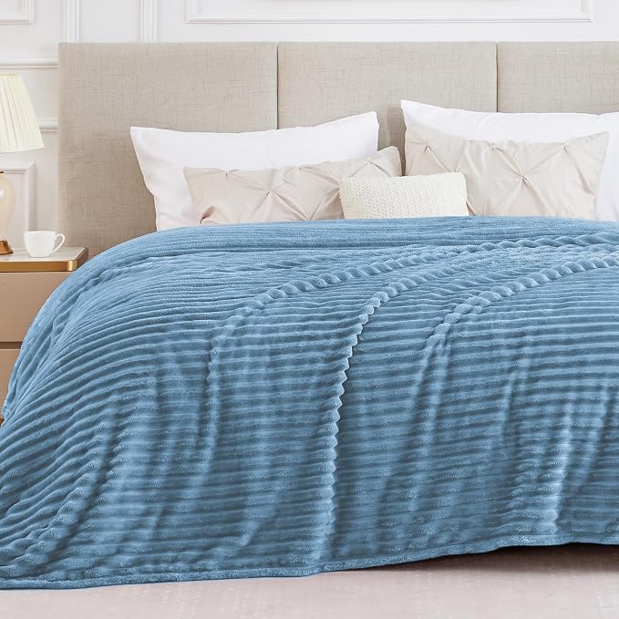 BEDELITE Full Size Blanket for Bed, 300GSM Soft & Warm Fleece Light Blue Blanket by BEDELITE