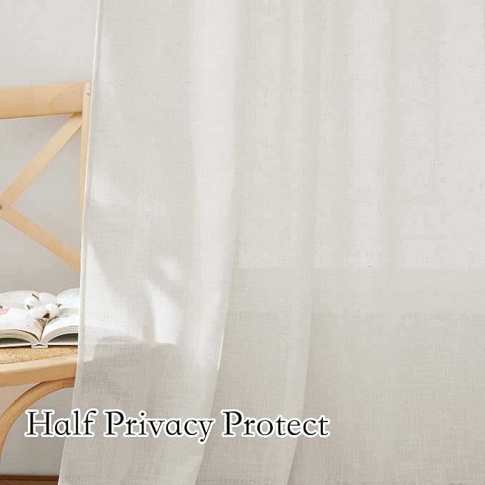 RYB HOME Linen Sheer Curtains for Bedroom, Sunlight Filtering Nature Airy - Image 4