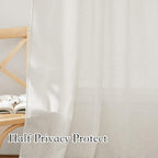 RYB HOME Extra Long Sheer Curtains, Linen Look Elegant Texture Semitransparent - Image 3
