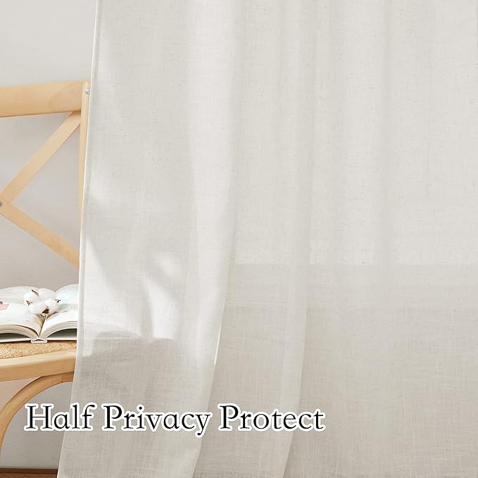 RYB HOME Linen Flax Curtains 84 inches Long, Absorbent Linen Woven Half Privacy - Image 4