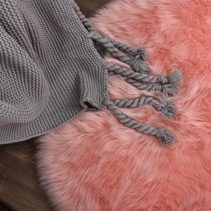 ORINOVA Pink Shag Faux Sheepskin Washable Fur Rug - Image 8