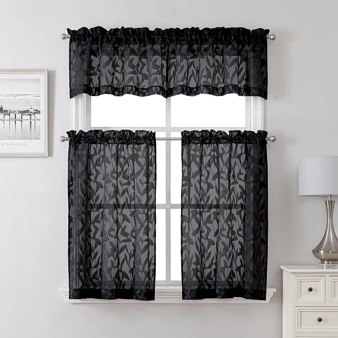 Lecloud Leia Sheer Black Curtains Window Valances - Image 2