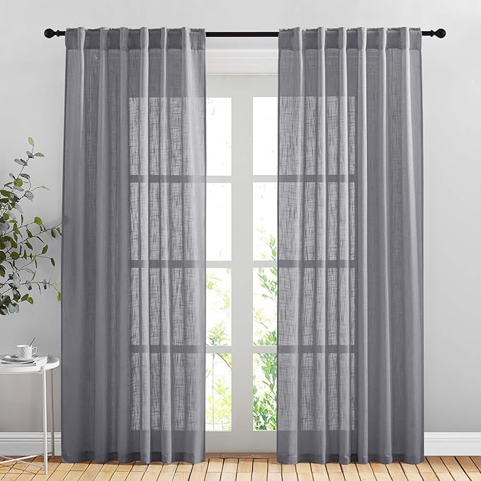 NICETOWN Sheer Curtains 84 inches Long Linen Look by NICETOWN
