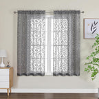 OWENIE Furman Grey Sheer Curtains 54 Inch Length 2 Panels Set - Image 2